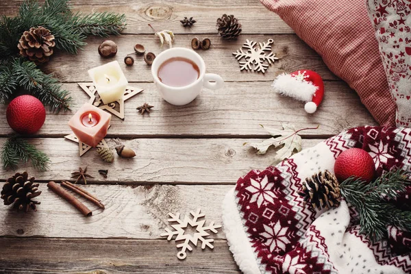 Kaarsen Kerstdecoratie Houten Achtergrond — Stockfoto