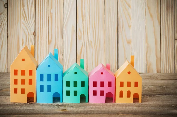 Paper Houses Light Wooden Background — Stock Photo, Image