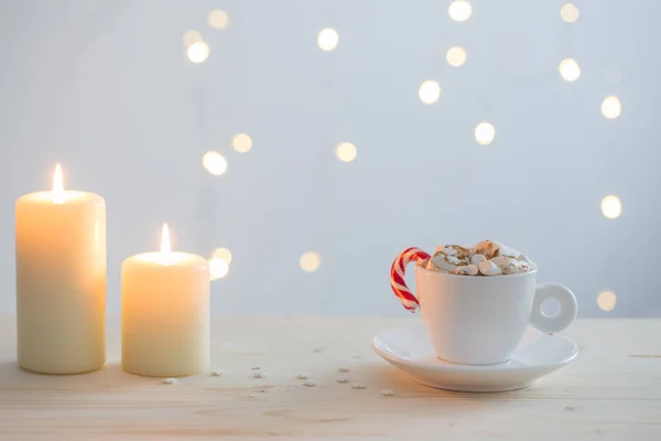 Warme Chocolademelk Met Marshmallows Witte Cup Witte Achtergrond — Stockfoto