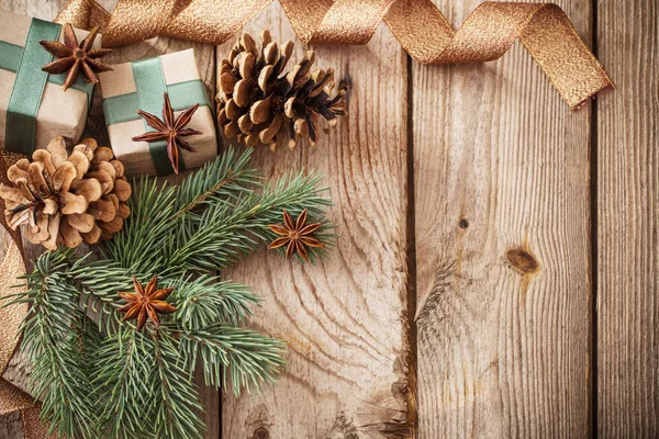 Décorations Naturelles Noël Sur Vieux Fond Bois — Photo