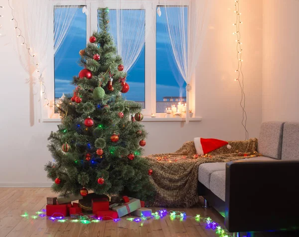 Modern Interior Christmas Fir Decorations — Stock Photo, Image