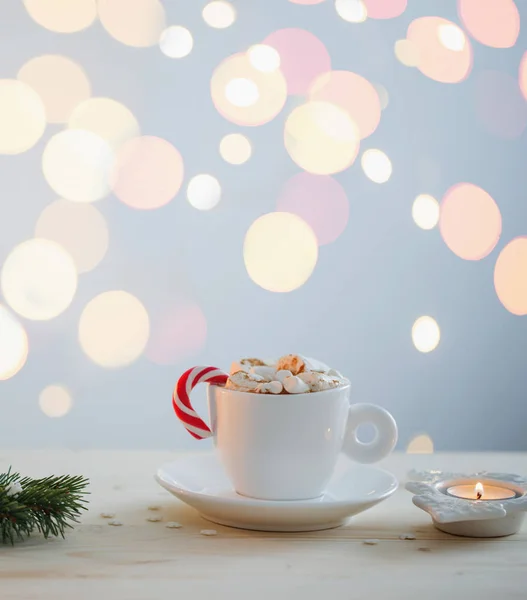 Horká Čokoláda Marshmallow Bílém Cup Bílém Pozadí — Stock fotografie