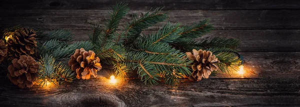 コーンとガーランドとクリスマスのモミを枝します — ストック写真