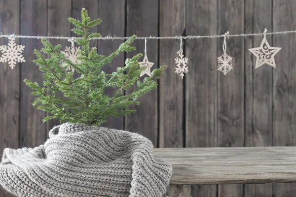 Kerstboom Donkere Houten Achtergrond — Stockfoto