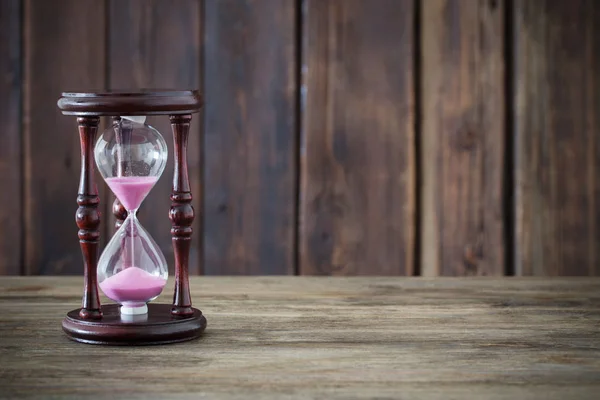 Hourglass Dark Wooden Background — Stock Photo, Image