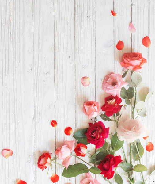Roses White Wooden Background — Stock Photo, Image