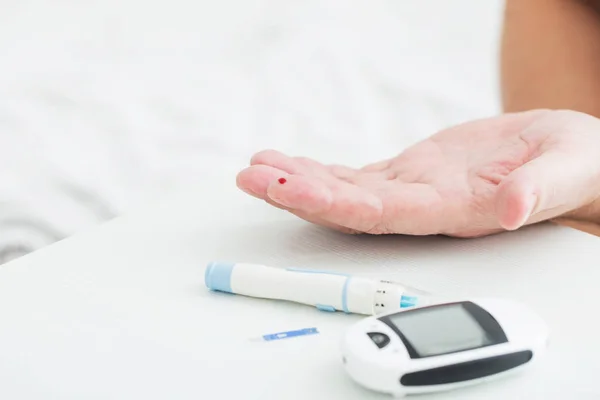 Médecine Diabète Glycémie Soins Santé Concept Humain Gros Plan Doigt — Photo