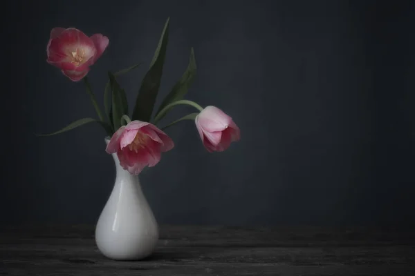 Pink Tulips White Vase — Stock Photo, Image