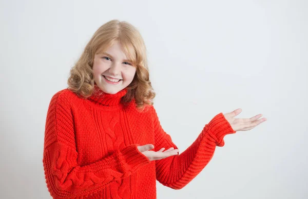 Happy Girl Red Sweater — Stock Photo, Image