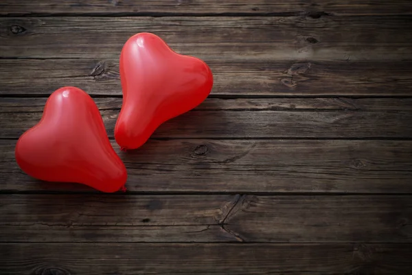 Heart Shaped Red Balloons Old Wooden Background — Stock Photo, Image