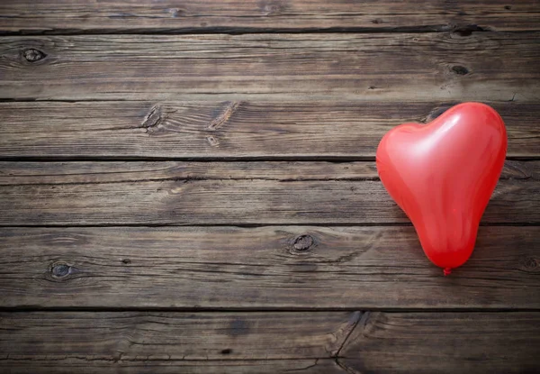 Heart Shaped Red Balloons Old Wooden Background — Stock Photo, Image