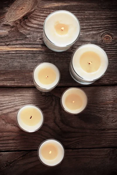 Scented Candles Old Wooden Background — Stock Photo, Image