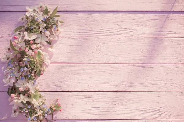 Spring Flowers Pink Wooden Background — Stock Photo, Image