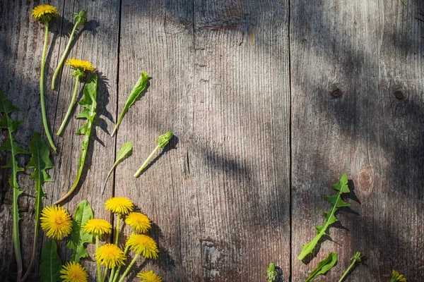 Dandelions Old Wooden Background — Stock Photo, Image
