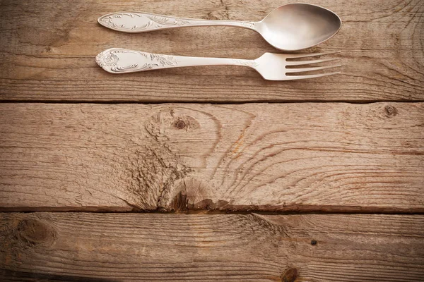 Fork Spoon Old Wooden Backgrond — Stock Photo, Image