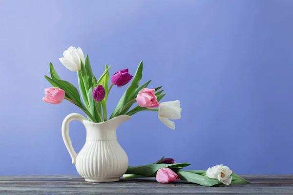 Tulipes Cruche Sur Fond Violet — Photo