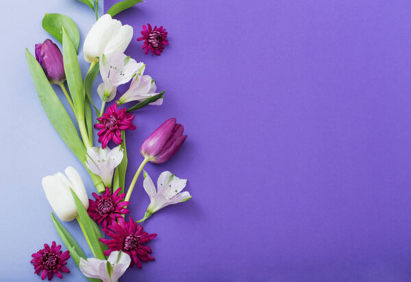 beautiful spring flowers on paper background