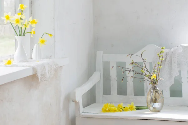 Hermosas Flores Primavera Interior Blanco Vintage — Foto de Stock