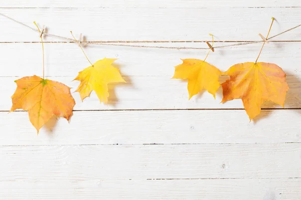 Autumn leaves on wooden background — Stock Photo, Image