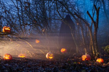 gece ormanında cadılar bayramı kabakları ile hayalet