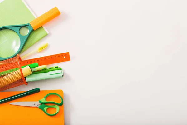 school supplies on white background