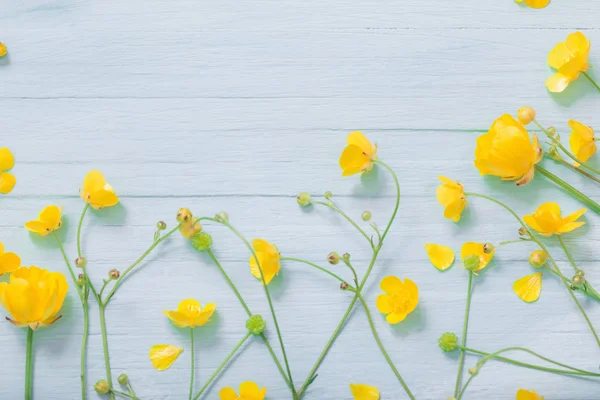 Fleurs d'été sur fond de bois vert — Photo