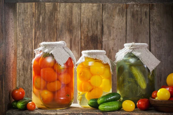 Canned vegetables in jars — Stock Photo, Image