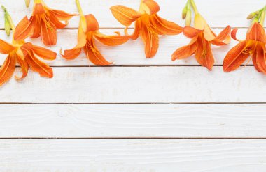 Ahşap arka planda turuncu zambak 