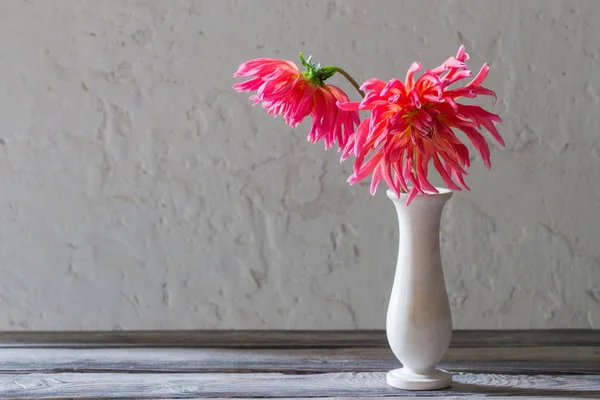 木桌上花瓶里的粉红色大丽花 — 图库照片