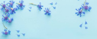 Mavi kağıtta mavi çiçekler