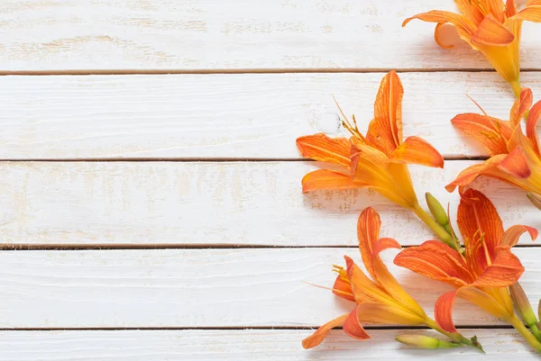 Orange Taglilie auf hölzernem Hintergrund — Stockfoto