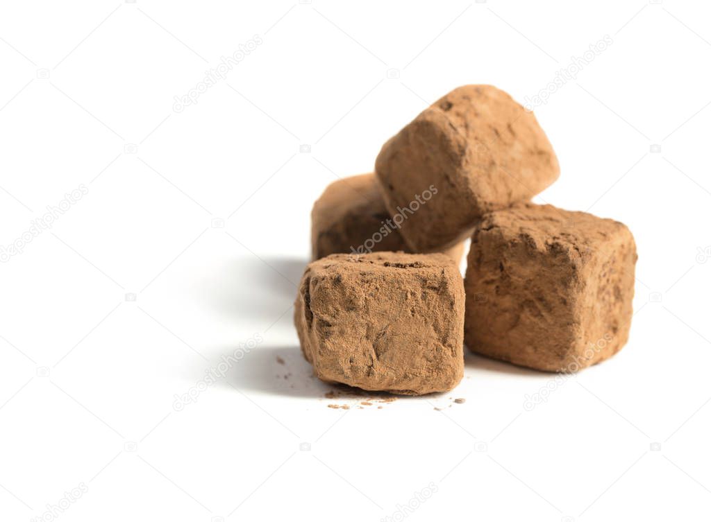 homemade chocolate candy on white background