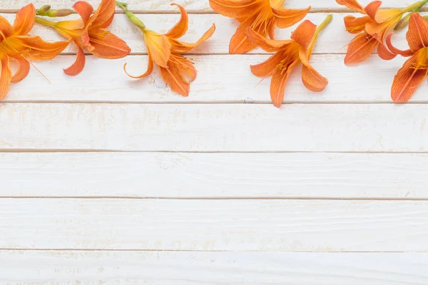 Orange Day Lily Wooden Background — Stock Photo, Image