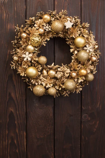 Christmas Wreath Old Wooden Background — Stock Photo, Image