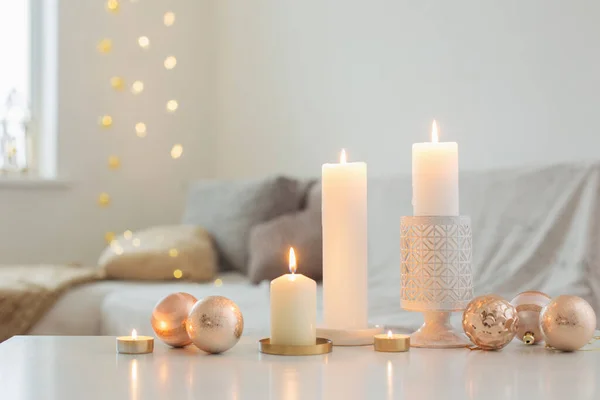 Christmas Decorations Candles Home — Stock Photo, Image