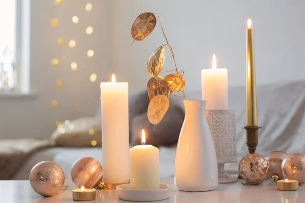 Weihnachtsdekoration Mit Kerzen Hause — Stockfoto