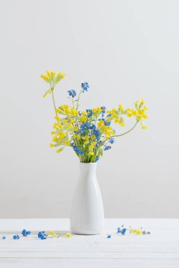Beyaz arkaplanda vazodaki yabani çiçekler