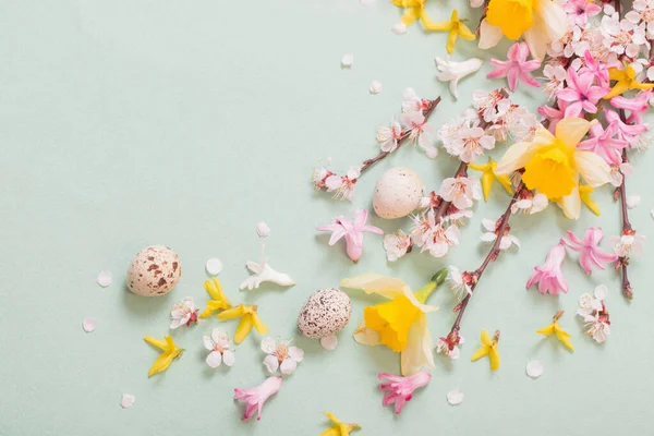 Fondo Pascua Con Huevos Flores — Foto de Stock