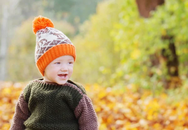 Sonbahar Parkında Küçük Mutlu Çocuk — Stok fotoğraf