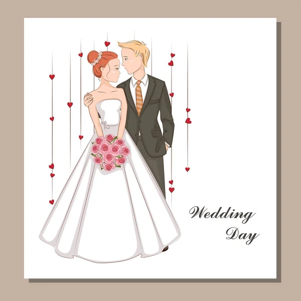 Hochzeitseinladung Mit Braut Und Bräutigam — Stockvektor
