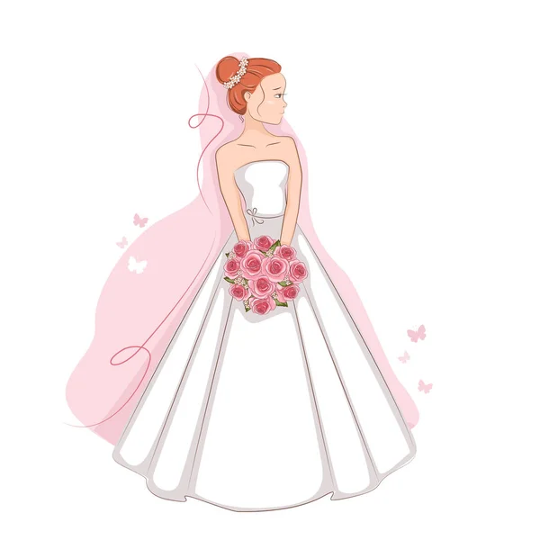Молода Красива Наречена Елегантній Весільній Сукні Векторна Ілюстрація Вашого Дизайну Векторна Графіка