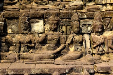 Eski antik tapınak duvar kabartmaları yüzeyi. Arka plan. 