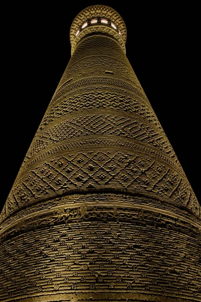 Kalyan Minareten Bukhara Gammal Minareten Elektriskt Ljus Nattvy — Stockfoto