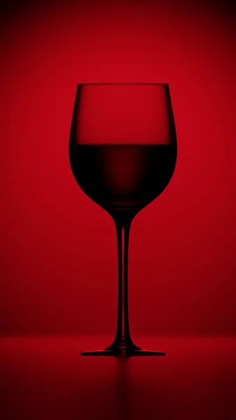 Silueta Wineglass Sobre Fondo Luz Fondo Rojo Oscuro Render —  Fotos de Stock