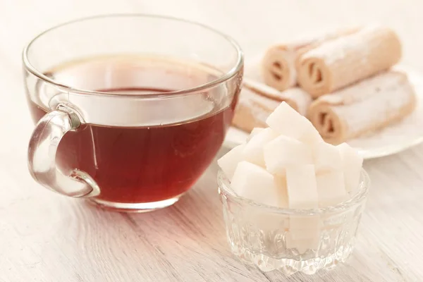 Hot Tea Sugar Cubes Sweets Table — Stock Photo, Image