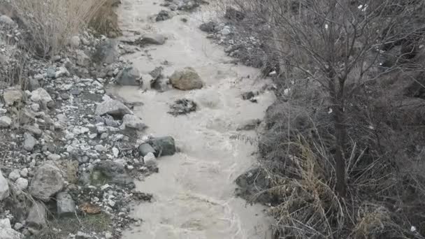 Mud flow mountain stream stormiga källvatten — Stockvideo