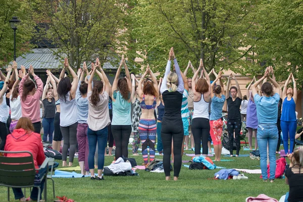 Saint Petersburg, Rusya - 30 Temmuz 2017: yoga Festivali metropolis ortasına park'ın bahçesinde. Yaz tatili spor ve sağlık