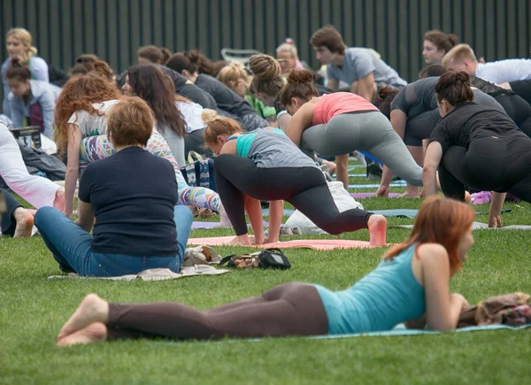 Saint Petersburg, Rusya - 30 Temmuz 2017: yoga Festivali metropolis ortasına park'ın bahçesinde. Yaz tatili spor ve sağlık