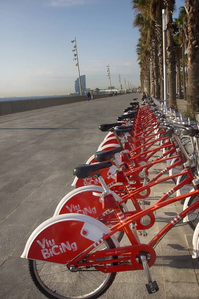 Barcellona Spagna Ottobre 2017 Bici Pubbliche Rosse Trasporti Pubblici Piazza — Foto Stock