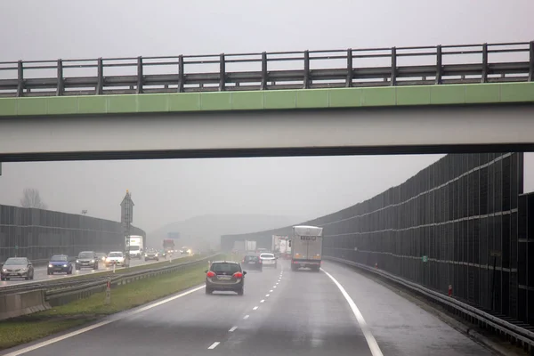 Warsaw Poland October 2017 Bad Weather Conditions Wet Asphalt Heavy — Stock Photo, Image